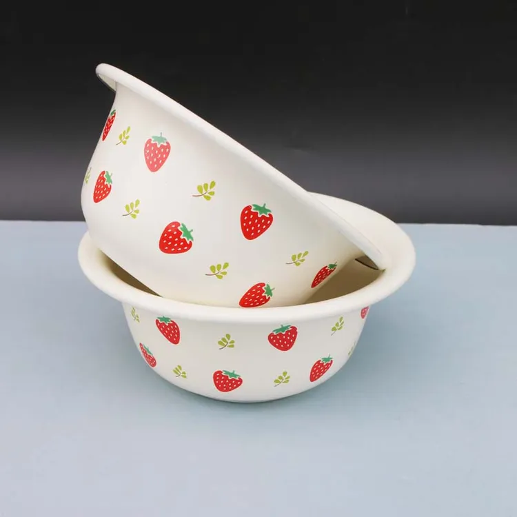 加厚搪瓷盆草莓米饭碗铁瓷饭碗儿童碗蒸蛋碗深汤碗家用饭碗耐高温