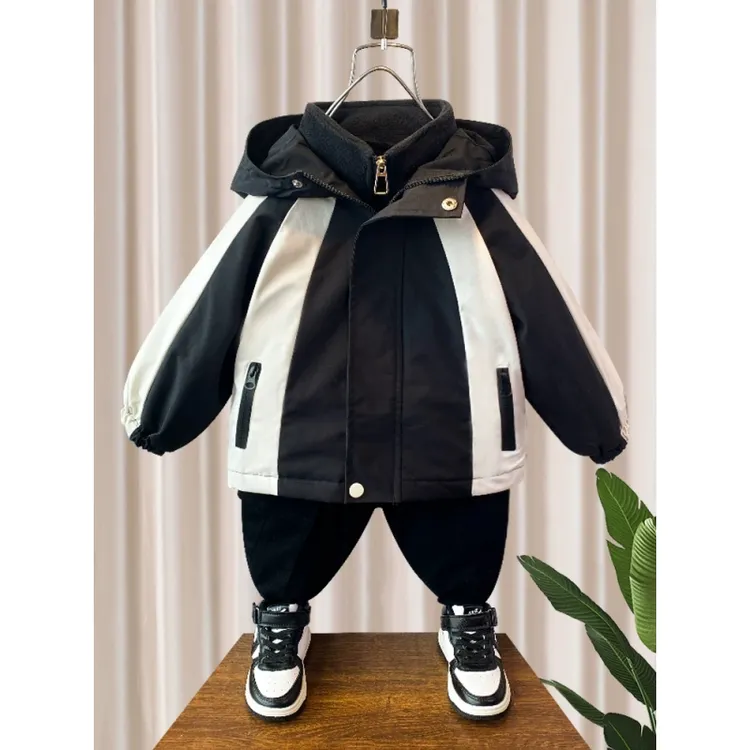 男童三合一冲锋衣春秋冬款加绒加厚棉服2025新款中大儿童夹棉外套