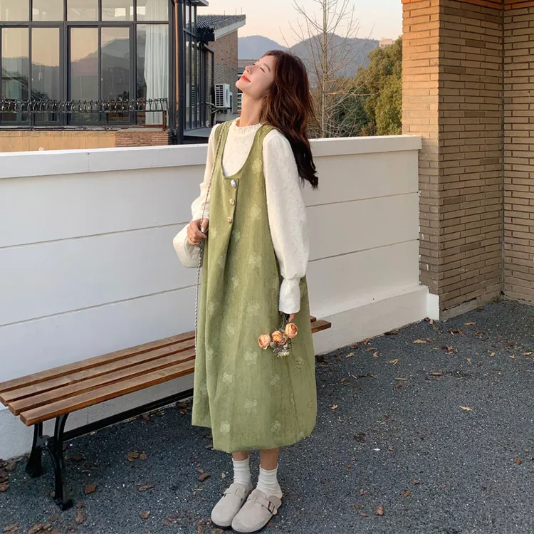 小清新蕾丝打底衫绣花背心裙2025春秋新款森系文艺范小众ins套装