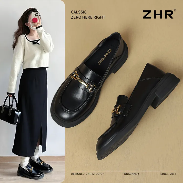 ZHR真皮乐福鞋女2025秋新款女鞋黑色小皮鞋英伦鞋子女ins潮牌百搭