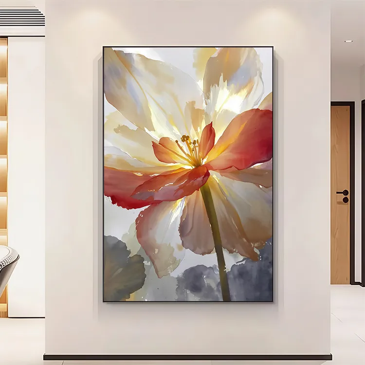 花卉水墨风客厅装饰画玄关走廊卧室挂画高档铝合金边框花开富贵