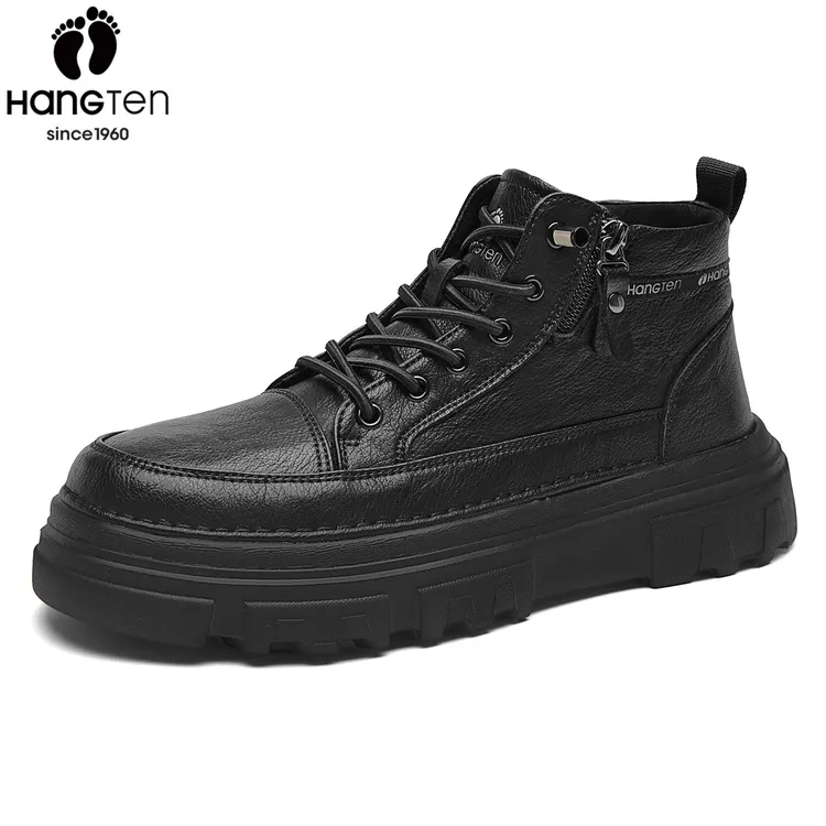 美国欢腾男鞋2025冬季新款复古英伦风黑色马丁靴厚底增高工装靴子