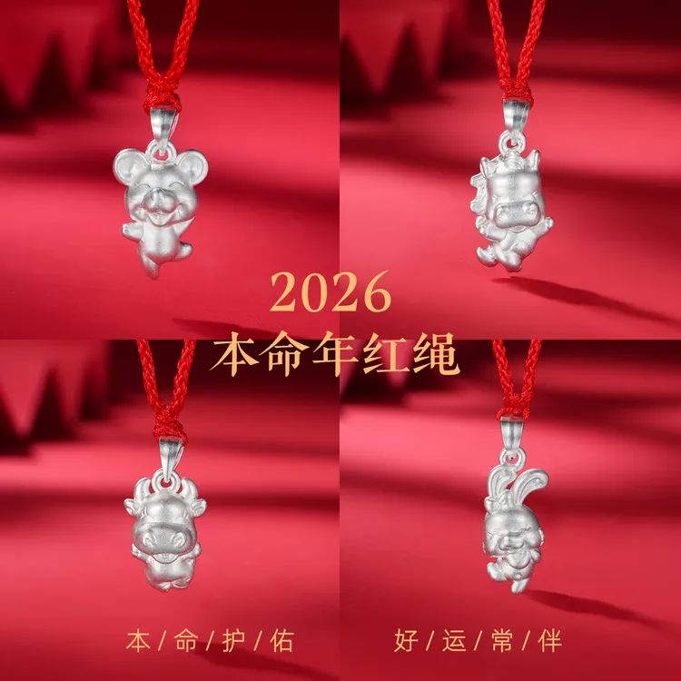 吊坠足银 本命年红绳项链999纯银十二生肖男女同款编织绳银饰挂坠