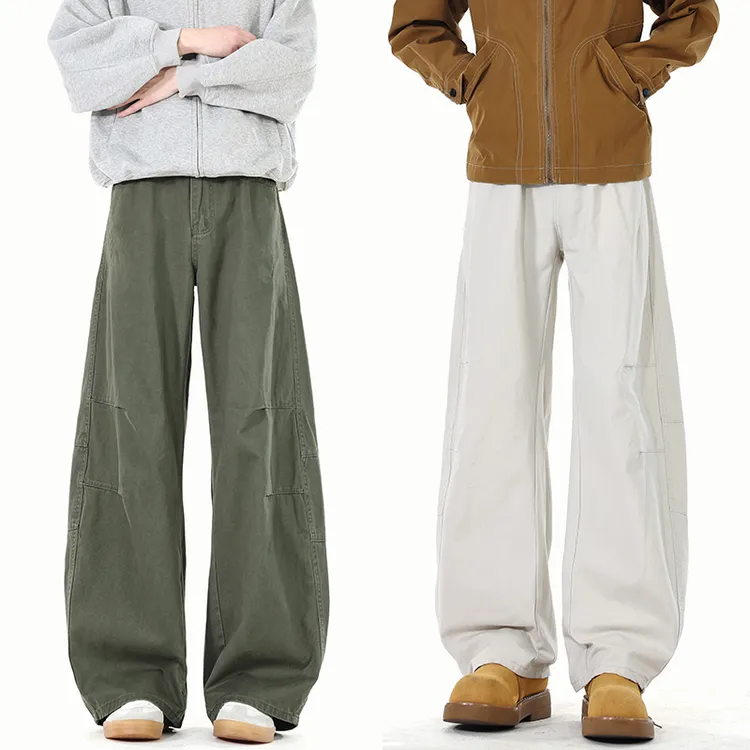 纯棉洗水美式弯刀休闲裤男女宽松直筒阔腿裤百搭显瘦高级感长裤潮