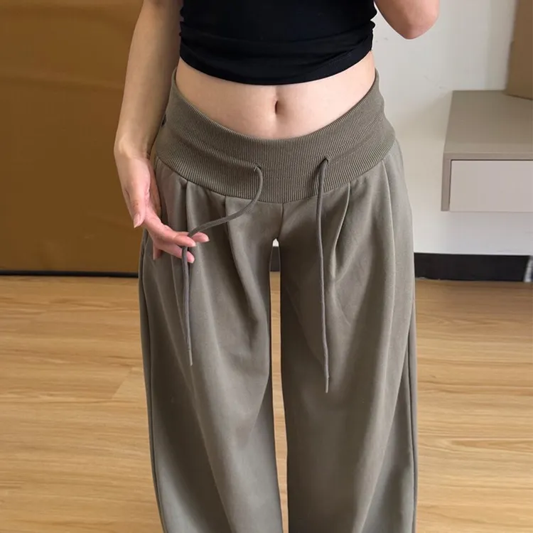 美式休闲运动裤子女秋季低腰宽松垂感直筒阔腿裤百搭显瘦拖地卫裤