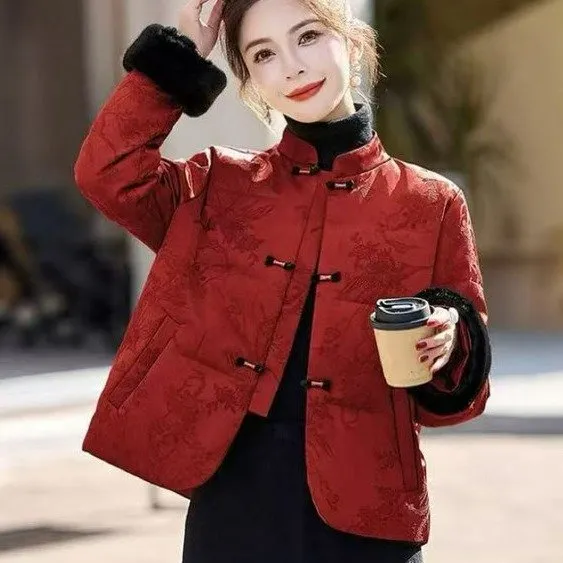 新中式国风棉服女款爆款2025新款冬季洋气拜年服红色外套加厚
