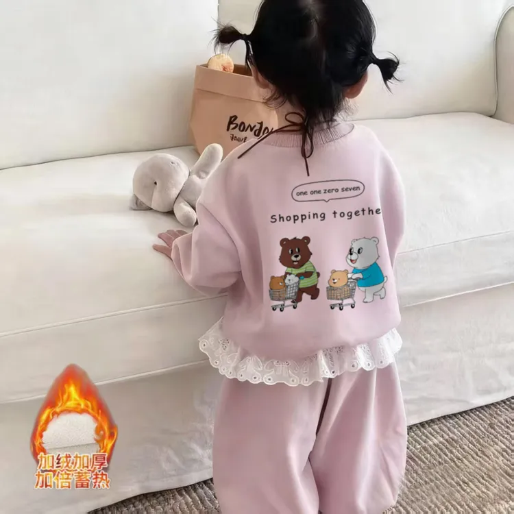 女童卫衣套装2025新款儿童洋气休闲宝宝加绒两件套时尚秋冬加厚