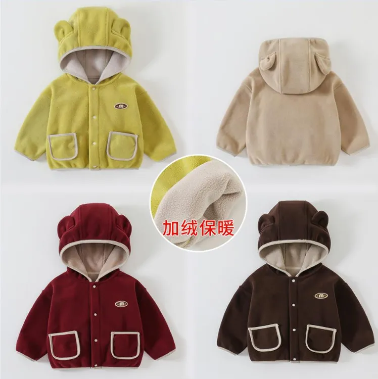 婴幼儿奥利绒外套冬款儿童保暖上衣男童连帽衣服女童秋冬装加绒潮