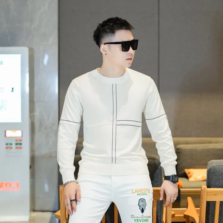 欧货轻奢高品质秋冬款长袖针织毛衣时尚男士休闲圆领打底衫潮5150
