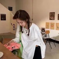 【安童森定制】韩版简约宽松设计下摆开叉打底衫圆领长袖T恤9000