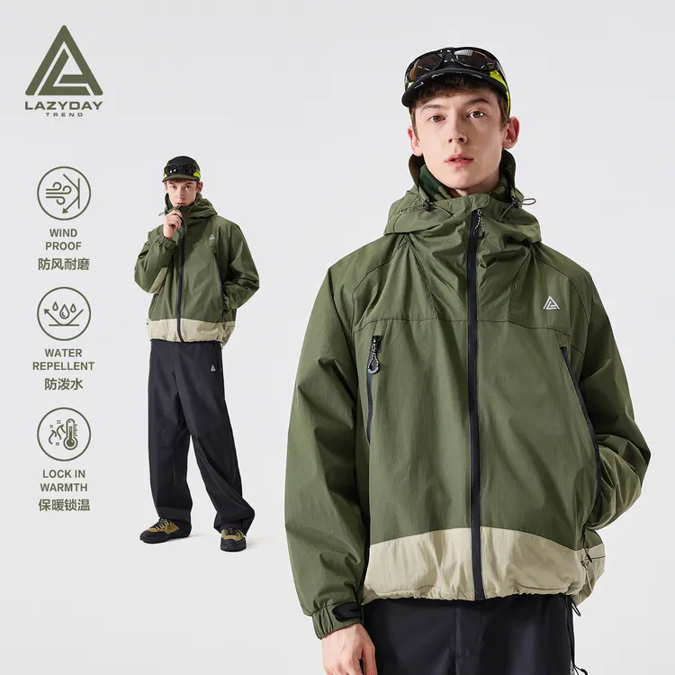 LAZY DAY户外登山机能一体绒冲锋衣夹克男秋冬季防水加绒工装外套
