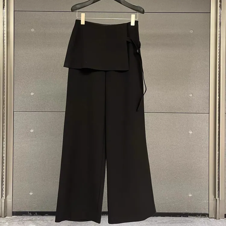 2025秋装新款西装长裤女设计感屁帘拼接高腰显瘦阔腿休闲裤506