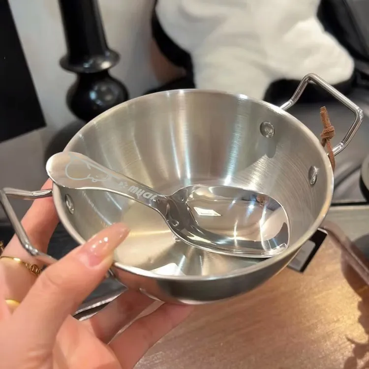 韩式高颜值iSUS不锈钢碗超萌可爱双耳碗燕麦碗+卡皮巴拉大头勺