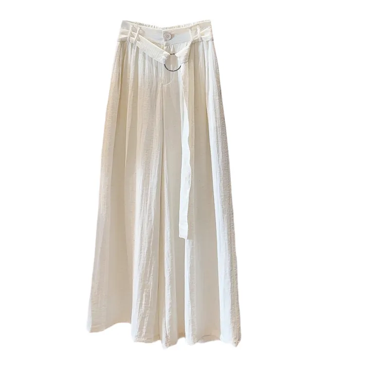白色棉麻裤女夏季薄款2025新款冰丝阔腿垂感绑带高腰休闲拖地裤裙
