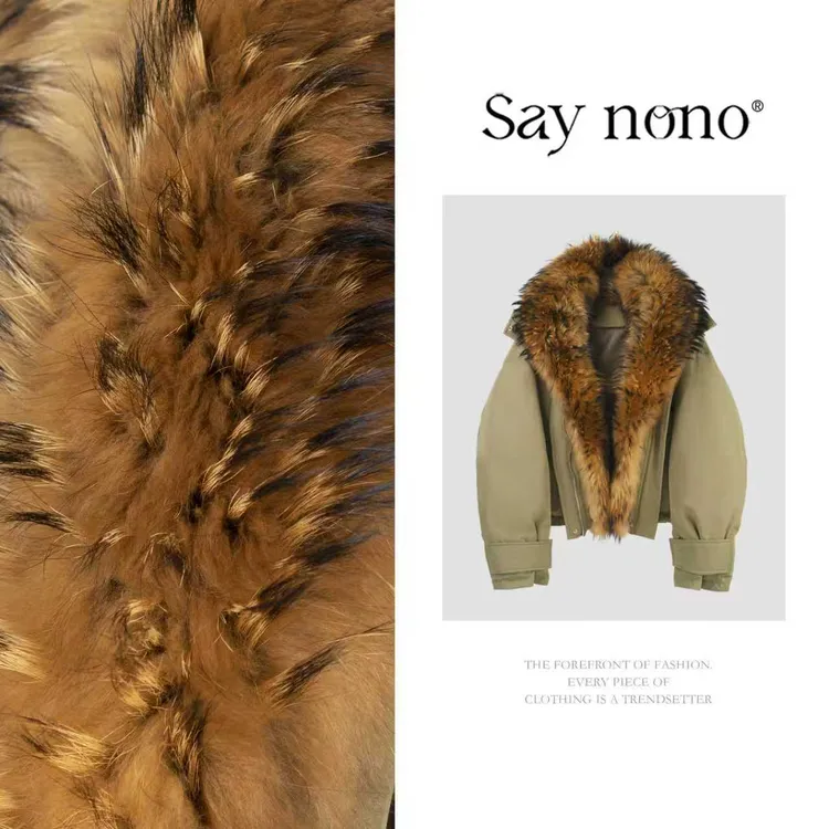 懒猫nono│Saynono 时尚复古翻领貉子毛短款休闲鹅绒服 GY1928GL