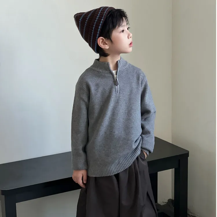 儿童条纹套头毛衣针织衫秋冬季半拉链上衣打底衫半高领百搭外套洋