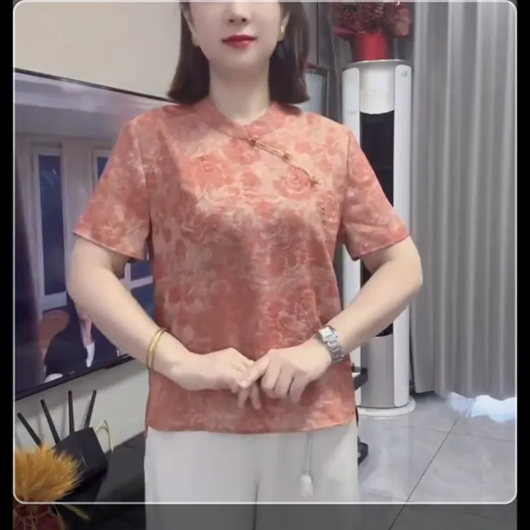 M6095新中式半袖上衣彰显国风气质显瘦立领旗袍衫