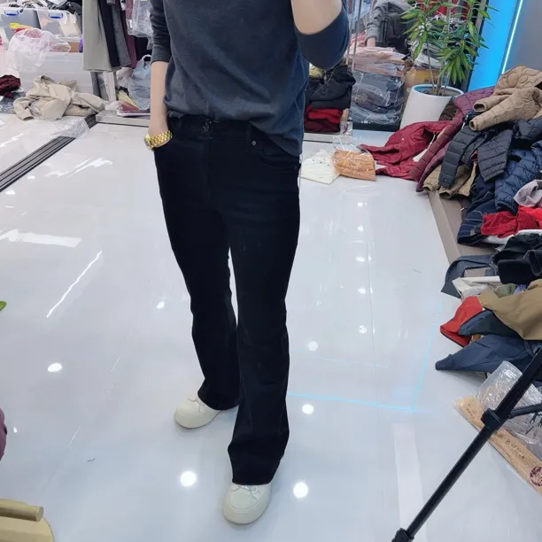 韩版MSN橡皮筋松紧腰加绒弹力喇叭牛仔裤7711品