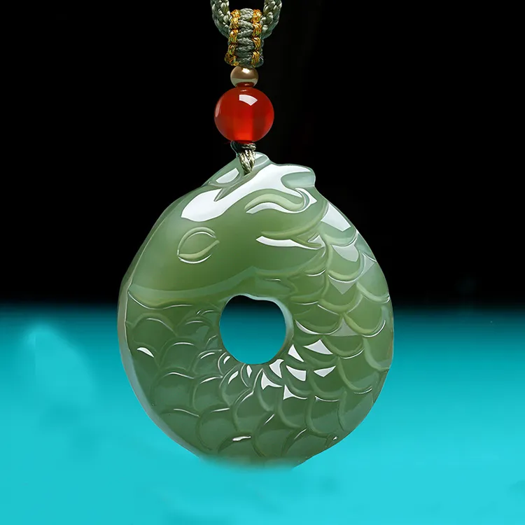 和田玉生肖龙吊坠男女青玉鱼化龙玉佩本命年龙蛇宝宝玉石挂件项链