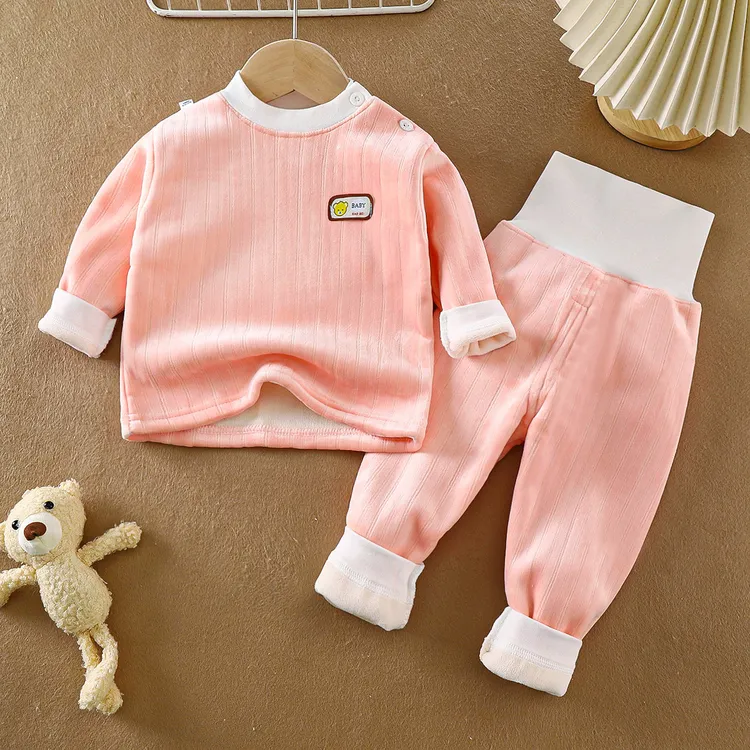 宝宝冬季保暖内衣加绒套装男女童居家双面绒睡衣套装婴幼儿保暖衣