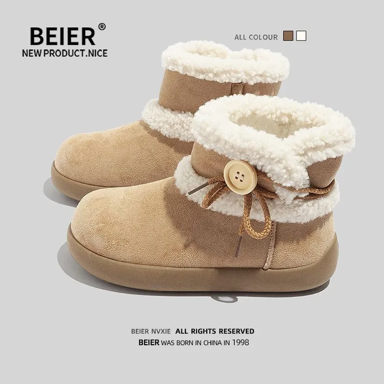 BEIER新款冬季百搭时尚简约雪地靴2025加绒舒适保暖棉鞋女鞋3013