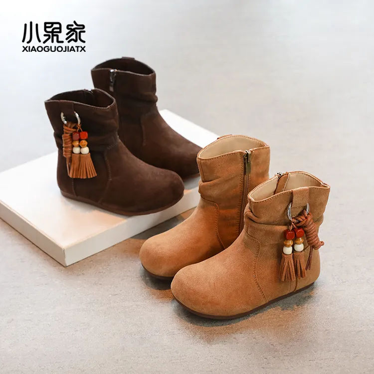 女童靴子2025新款冬季儿童洋气小短靴女童靴二棉鞋子棕色女孩加绒