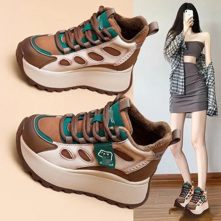 爆款女鞋老爹冬季厚底休闲加绒保暖软底高帮鞋子棉鞋女款单鞋