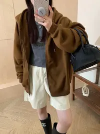 【加厚羊羔绒】25冬摩卡慕斯拉链连帽款加绒加厚卫衣外套