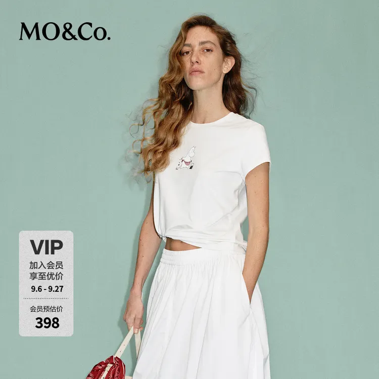 【姆明联名】MOCO印花T恤2026夏新品弹力精梳棉烫钻MBF2TEE026