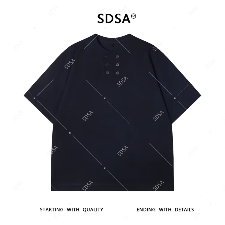 夏季高级感新款男士韩系纯色净版纽扣短袖T恤时尚简约圆领上衣