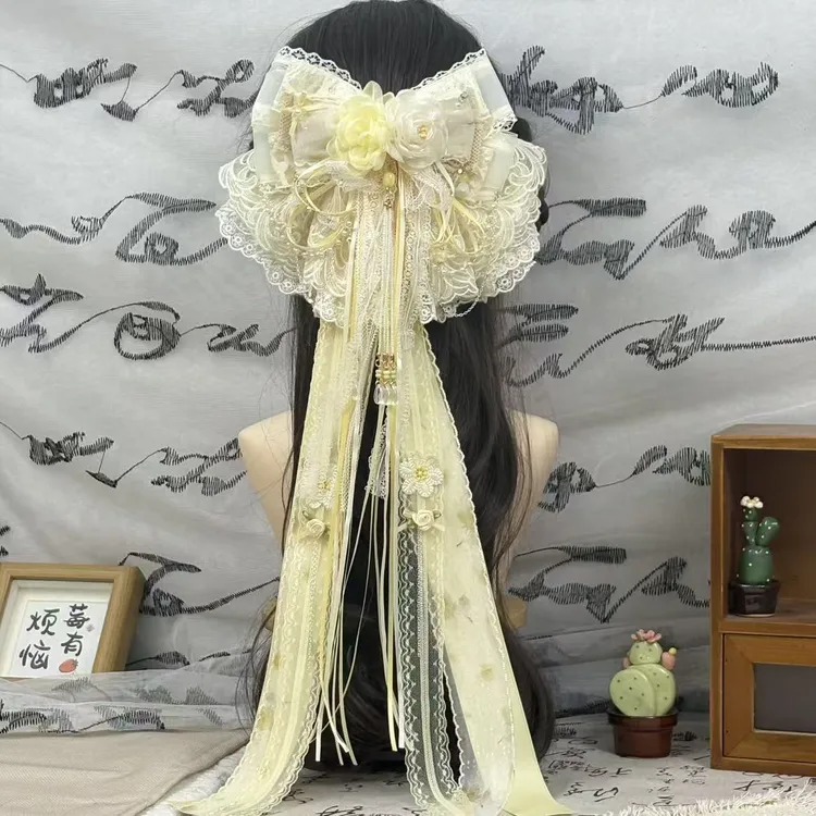 【栀子花】原创国风汉服蝴蝶结发饰洛丽塔裙摆蕾丝发夹