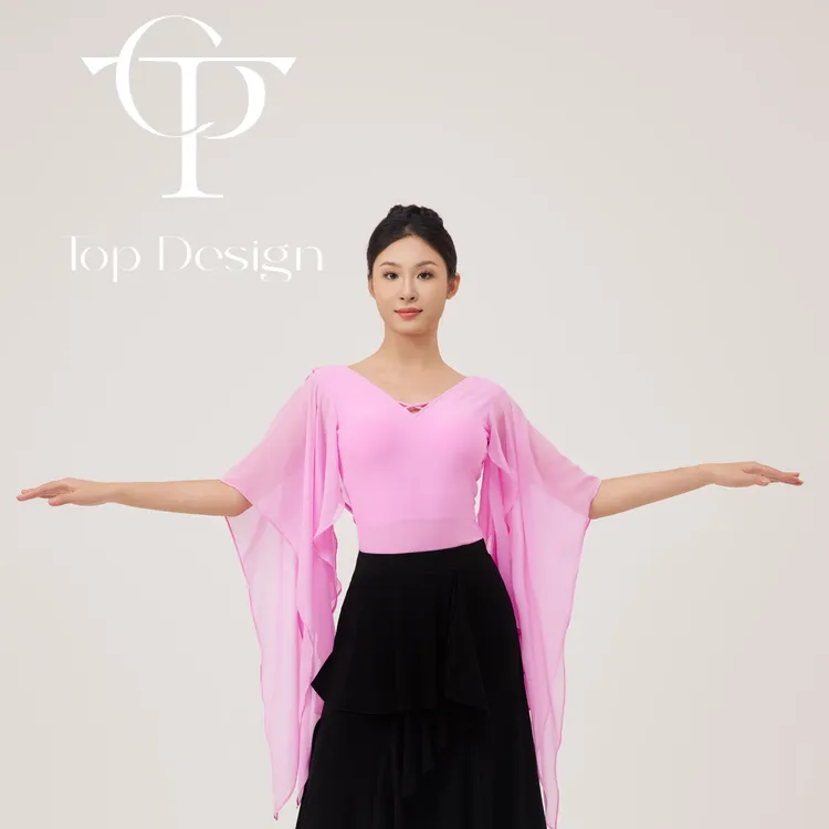 TOP Design【轻语之梦】摩登舞服V领短袖连体上衣