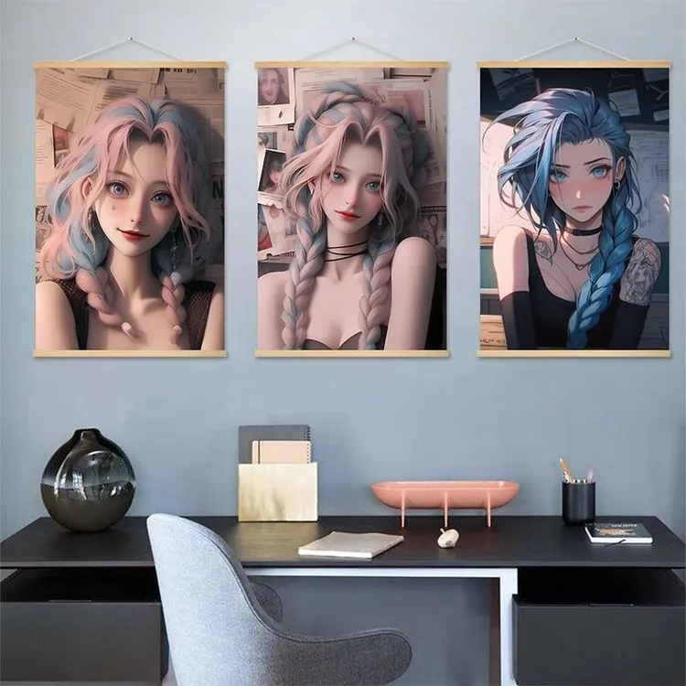 金克丝英雄联盟萝莉可爱美女LOL装饰电竞房间卧室油画布实木挂画