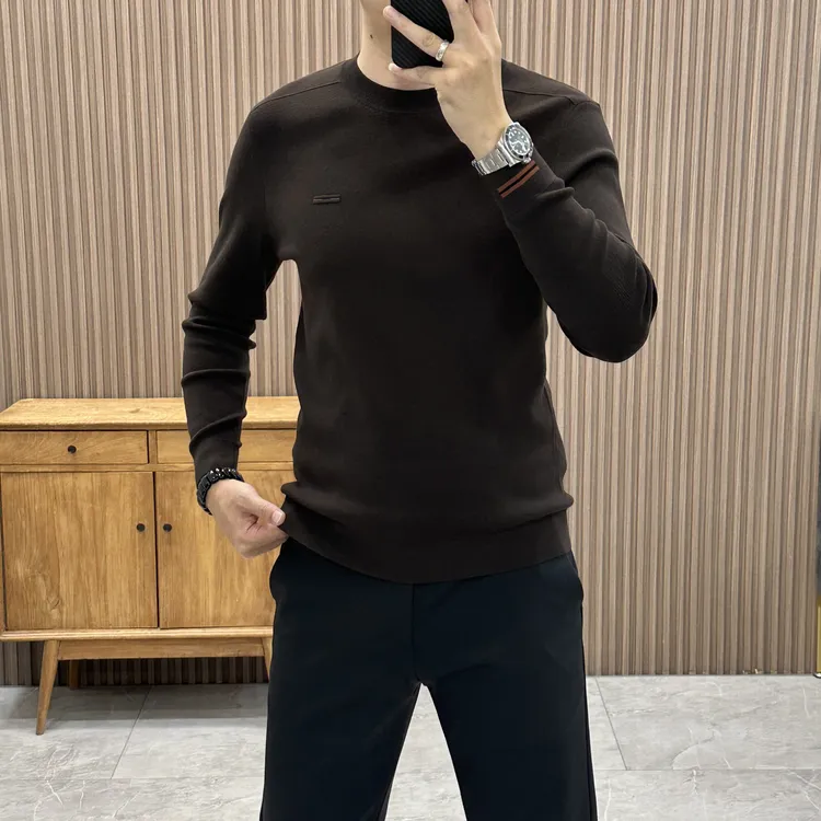 针织秋季长袖圆领纯色针织衫毛衣男士潮流简约商务长袖7388-2