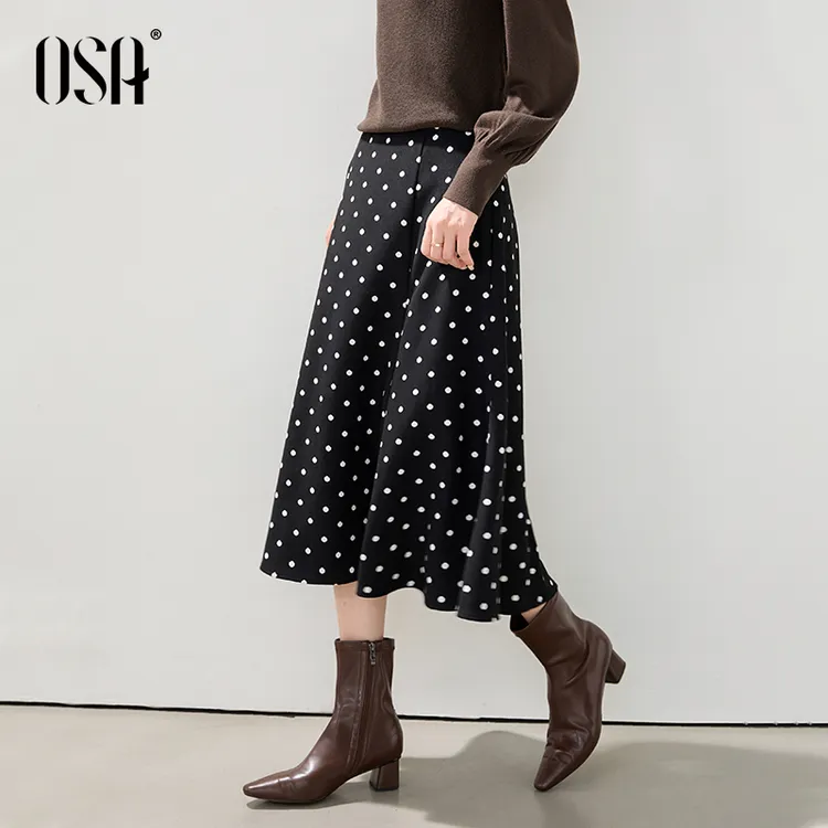 OSA/欧莎 法式复古波点半身裙女气质显瘦中长款a字裙S125C51019