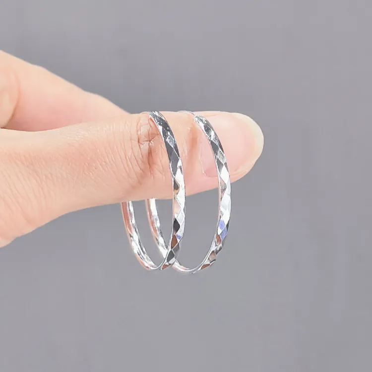 足银耳饰 耳圏足银圈圈耳环大圈时尚潮流元素女款耳饰纯银防过敏