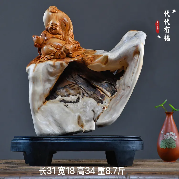 太行崖柏根雕摆件寿星弥勒佛达摩财神观音天然随型木雕雕件工艺品
