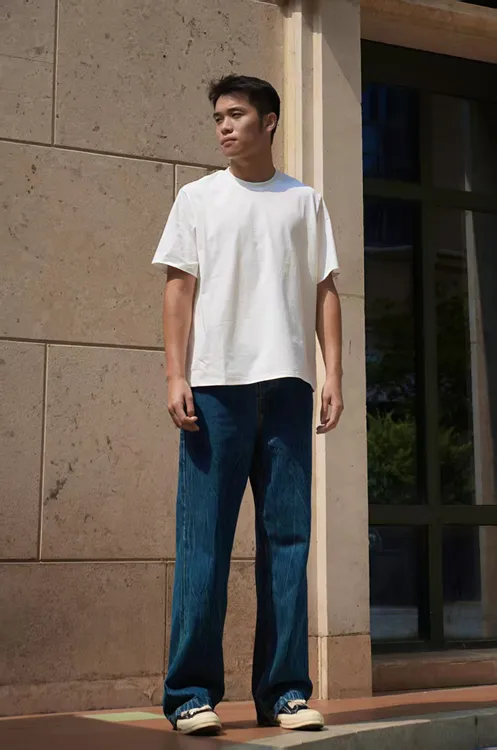 水波纹直筒做旧美式牛仔裤四季通用男士百搭复古牛仔裤【布克同款】