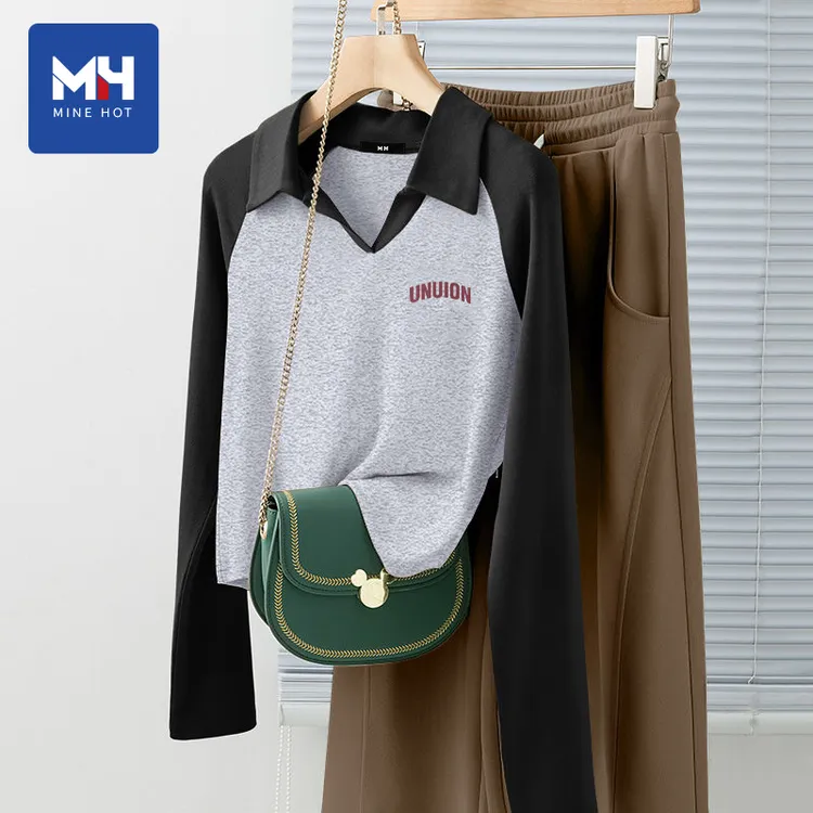 唐狮集团MH百搭宽松长袖针织衫女秋2025新款POLO领洋气外穿上衣U