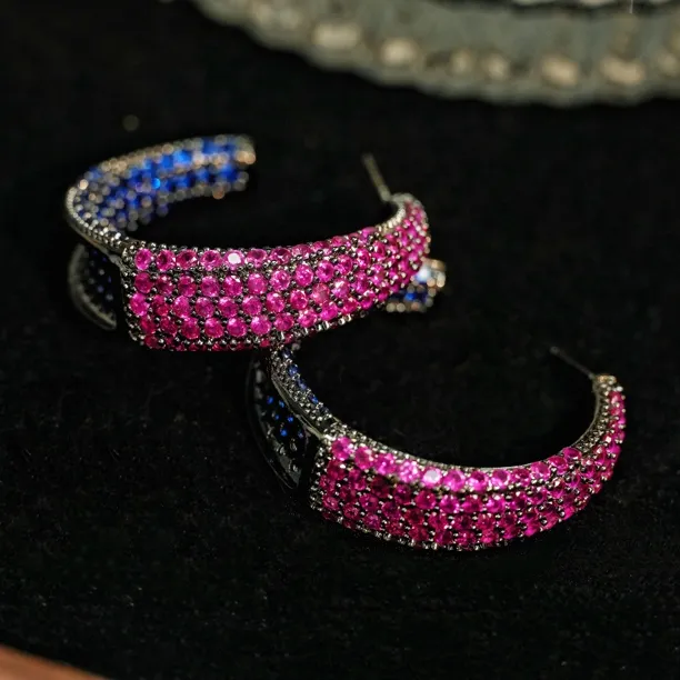 铜合金耳饰 A172 法式极简彩色耳圈耳环女高级感轻奢欧美时尚