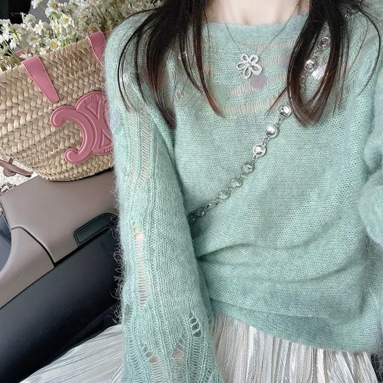套头针织衫毛衣女2025早秋氛围感穿搭镂空上衣