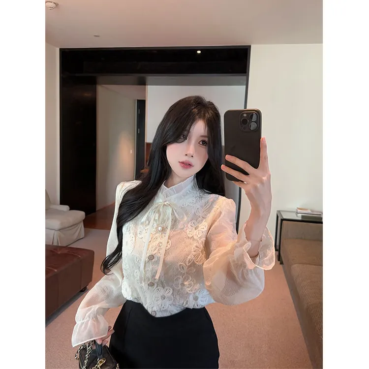 2026春季法式竖领拼接蝴蝶结上衣印花单排扣开衫百搭显瘦裙裤套装