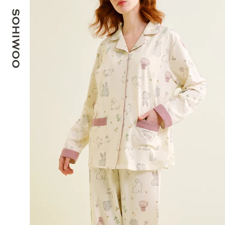 sohiwoo月子服春秋纯棉月子服产后孕妇睡衣产妇哺乳家居服套装