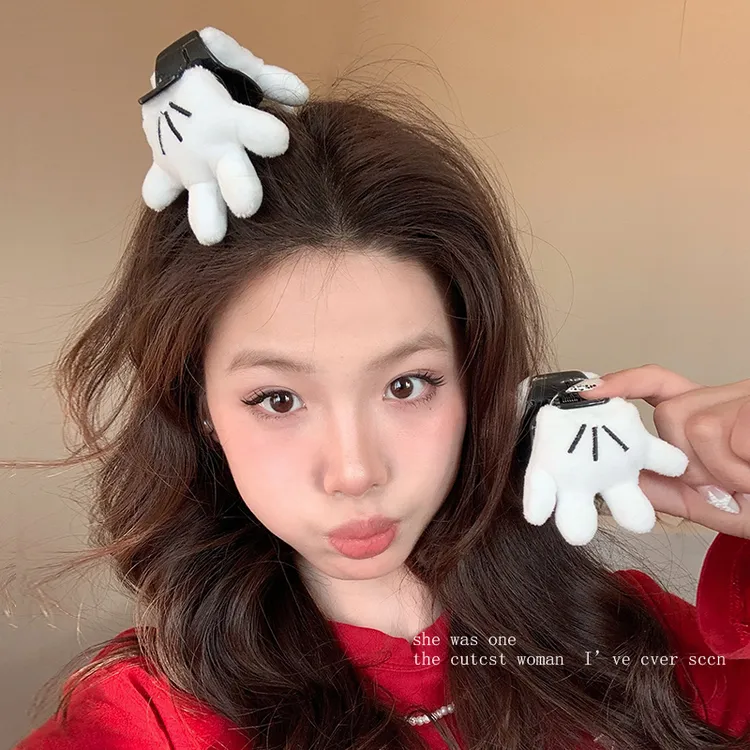 可爱卡通米奇手掌抓夹甜美少女发夹创意趣味后脑勺半扎发夹子发饰