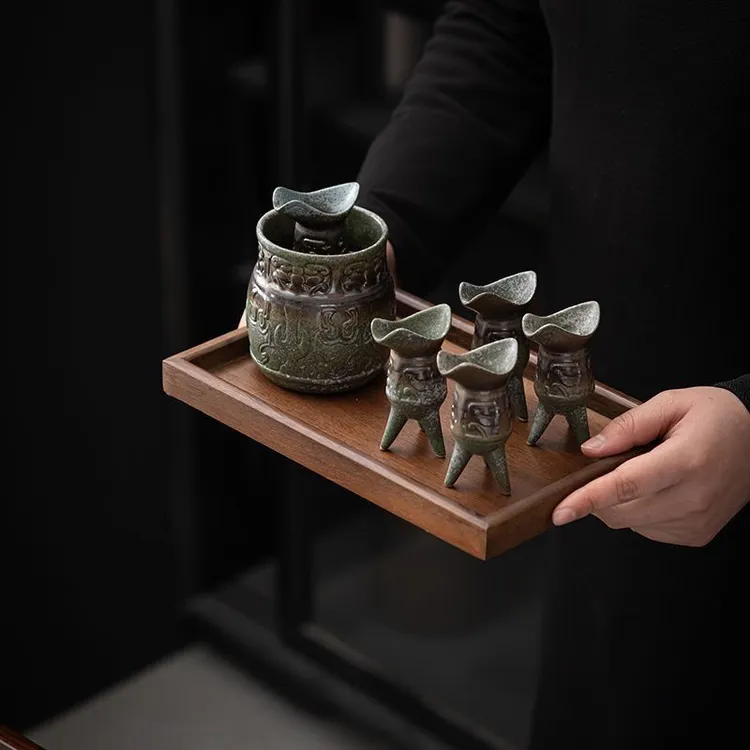 复古窑变古陶温酒器高端托盘中式陶瓷酒具家用酒杯创意