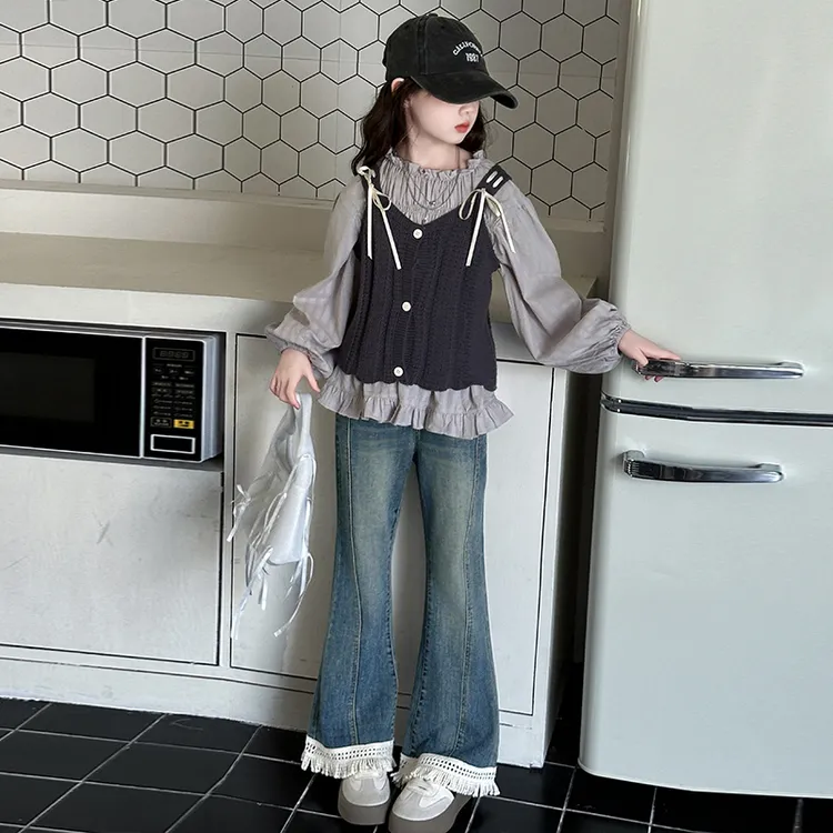 女童秋装套装2025新款儿童春秋款女大童秋季毛衣马甲娃娃衫三件套