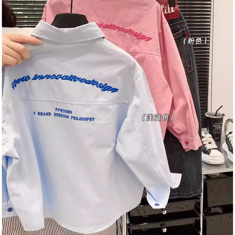 儿童纯棉衬衫春秋新款男女童韩版秋季衬衣外套中大童长袖外衣秋装