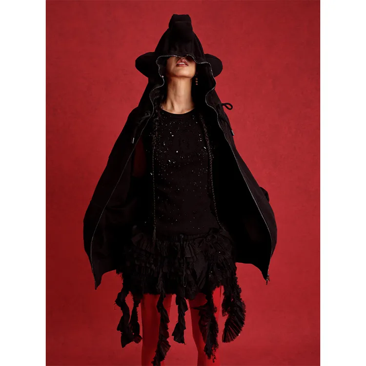 ANGEL CHEN陈安琪 SS25 黑色珠地蜥蜴拉链外套