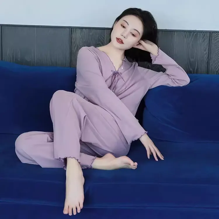 秋冬季保暖德绒睡衣女2025新款高级感纯欲紫色薄绒女士家居服套装