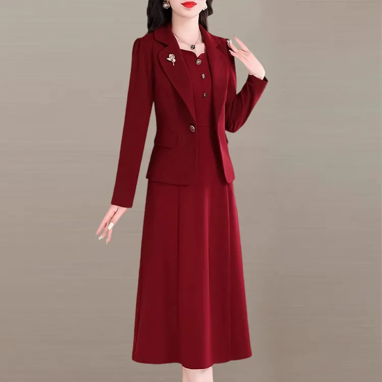 喜婆婆婚宴装2025新款女春秋季连衣裙长袖妈妈婚礼服十三行两件套
